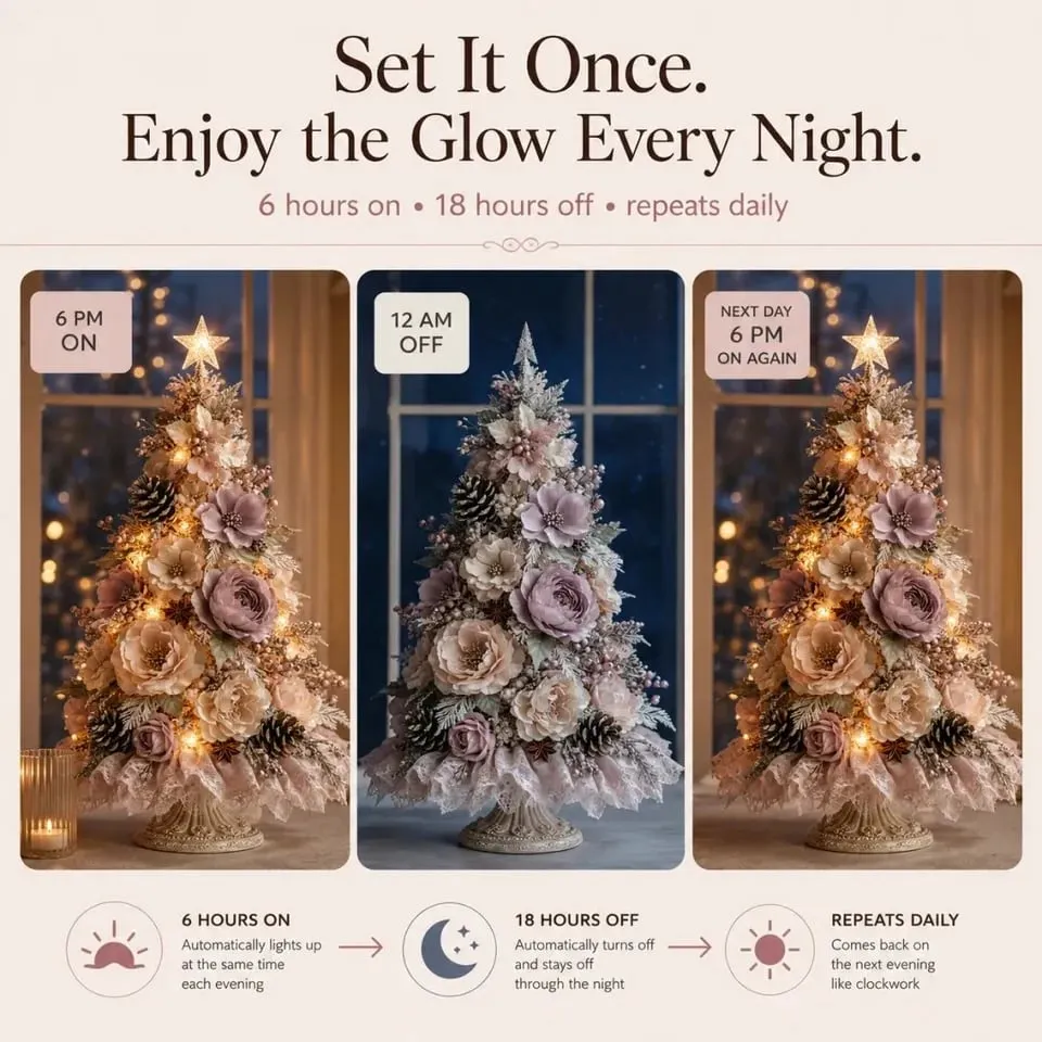 Six hour timer cycle for the pre-lit floral tree