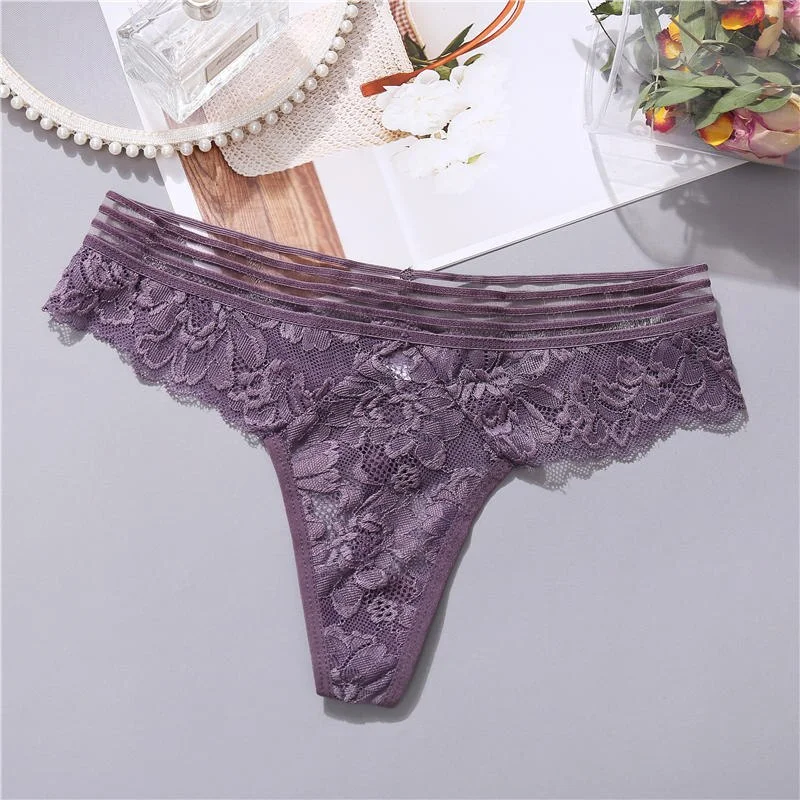 Sexy Lace G-string Panties Women Underwear Transparent Sexy Thong Panties for Female Underpants Mesh Waist Striped Lingerie
