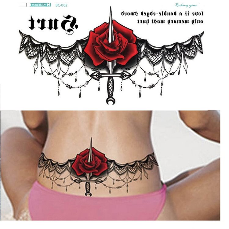Sexy Chest Lower Back Tattoos for Women,Flower Temporary Tattoos Paper,Waterproof Tattoo Stickers