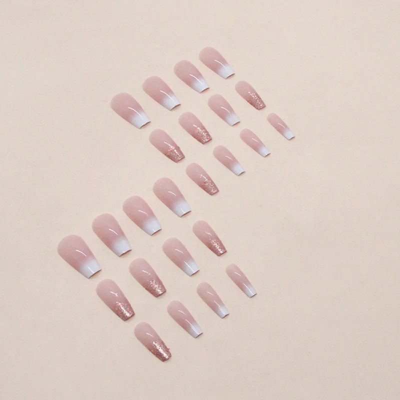 Churchf Churchf Long Flat Ballet Armour Gradually Pure White French Nail Flash Pink Pink Gentle Girl Wear