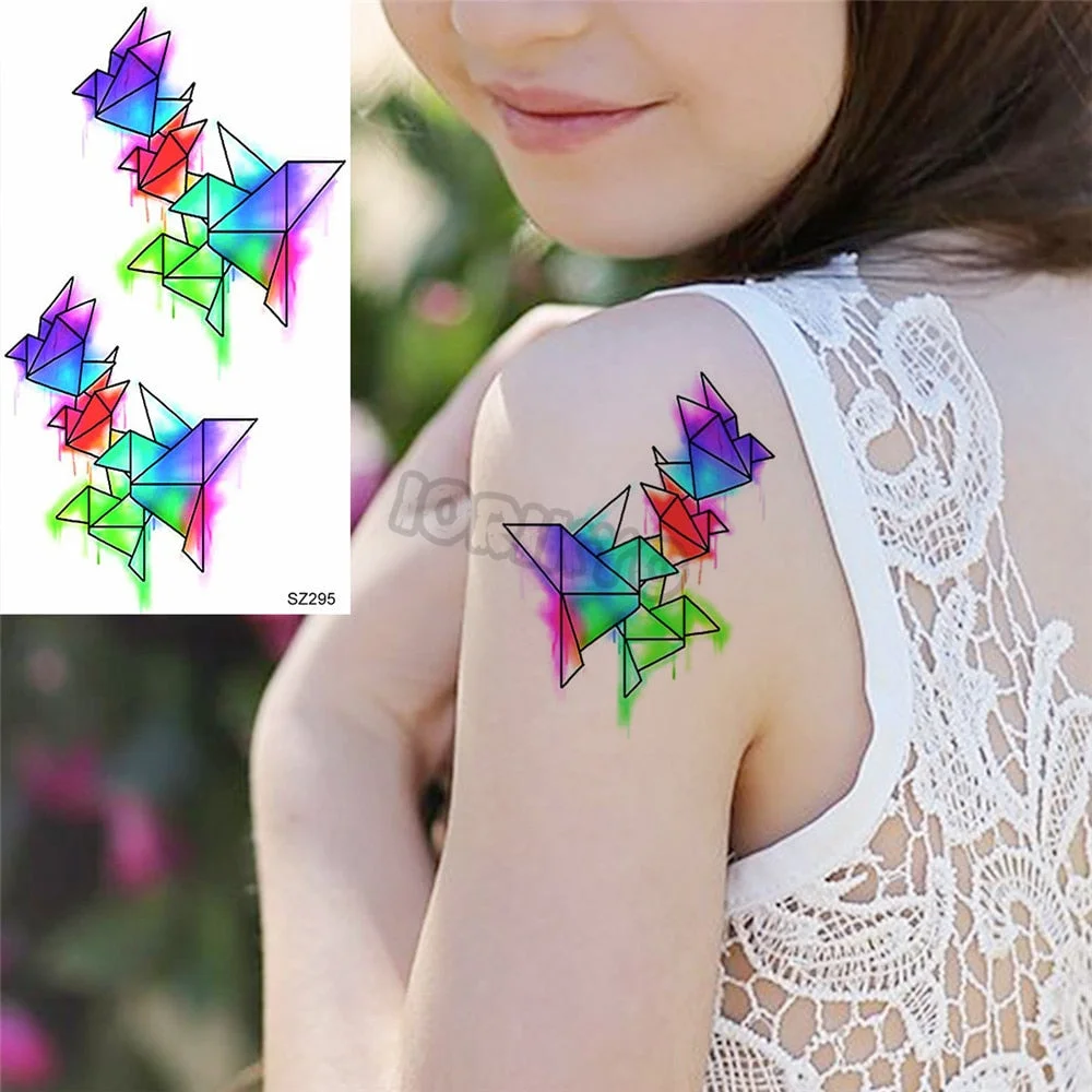 Colorful Dinosaur Temporary Tattoos For Kids Girls Rose Flower Lavender Hummingbird Fake Tattoo Sticker Forearm Neck Tatoos Show
