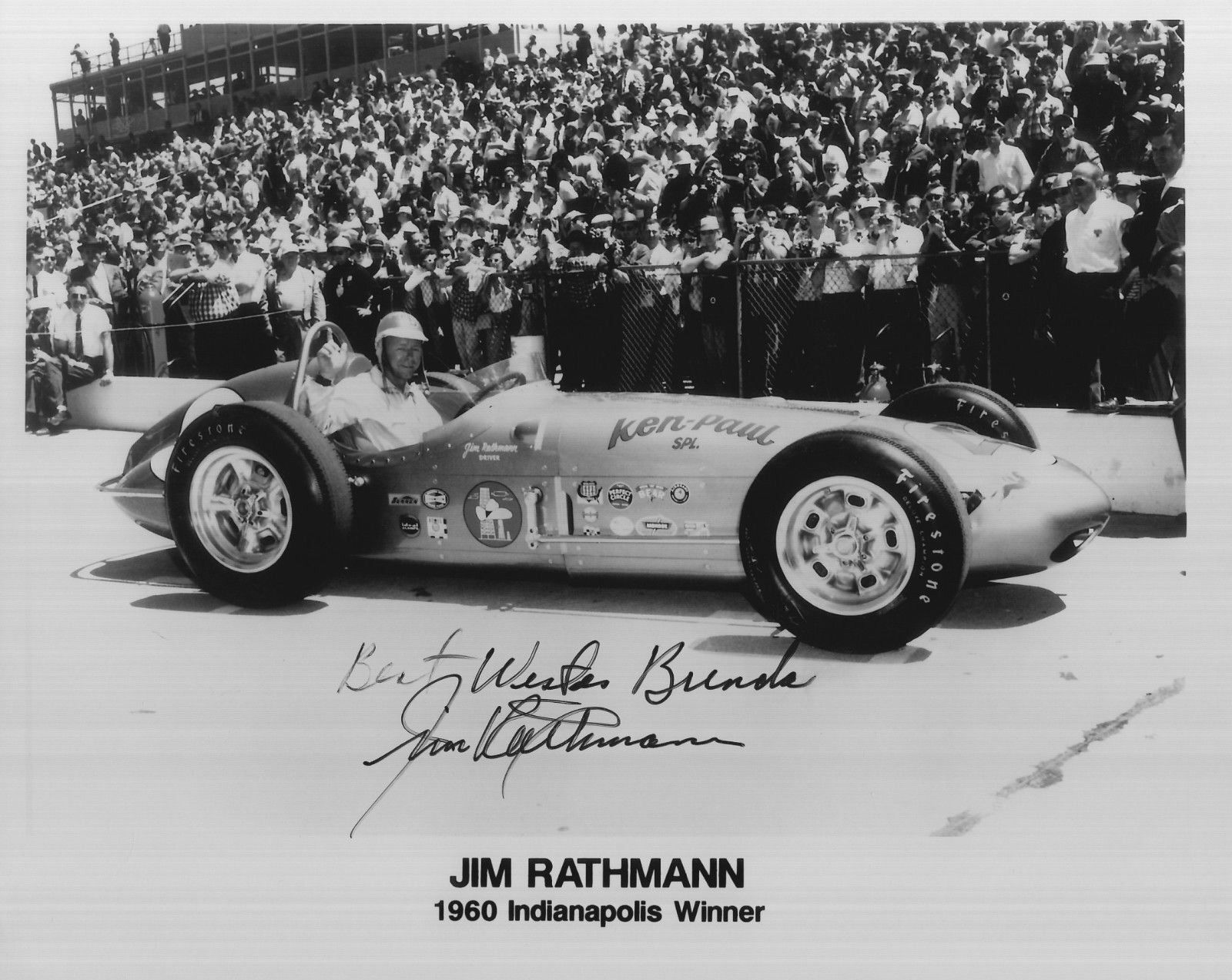 JIM RATHMANN hand-signed 1960 INDIANAPOLIS 500 WIN 8x10 authentic w/ UACC RD COA