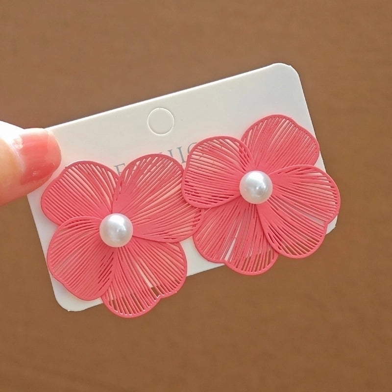 3 Pieces Sweet Heart Shape Rose Flower Inlay Imitation Pearl Alloy Rhinestones Earrings