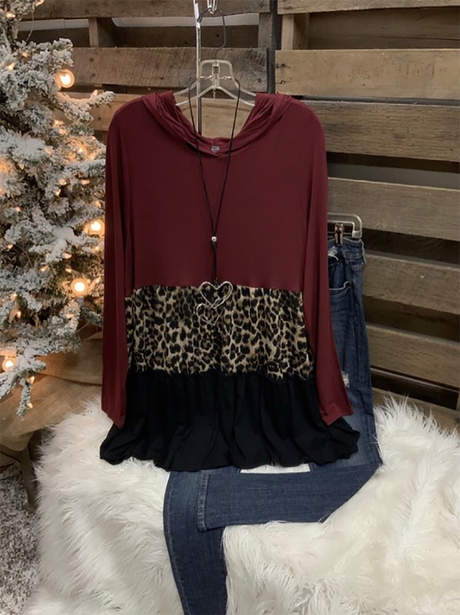 Long Sleeve Cotton-Blend Leopard Women's Fashion Print Sweatshirt Zaesvini