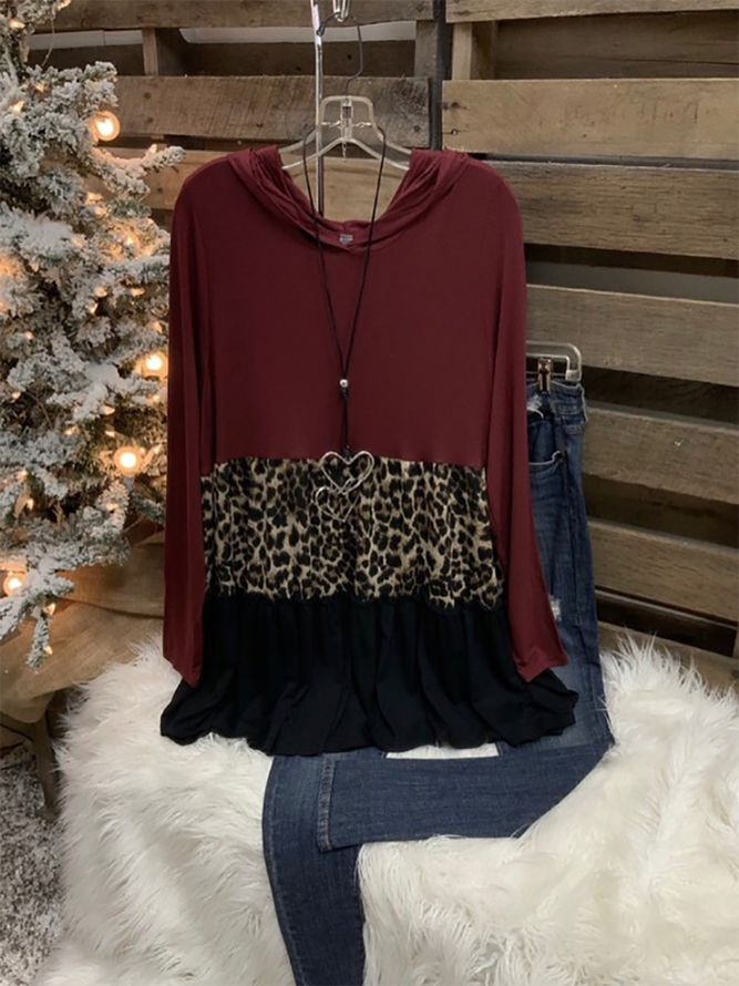 Long Sleeve Cotton-Blend Leopard Women's Fashion Print Sweatshirt