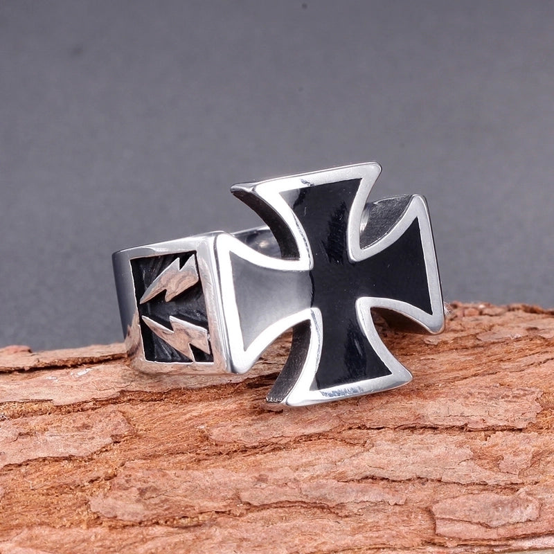 Retro Punk Cross Titanium Steel Polishing Men's Wide Band Rings