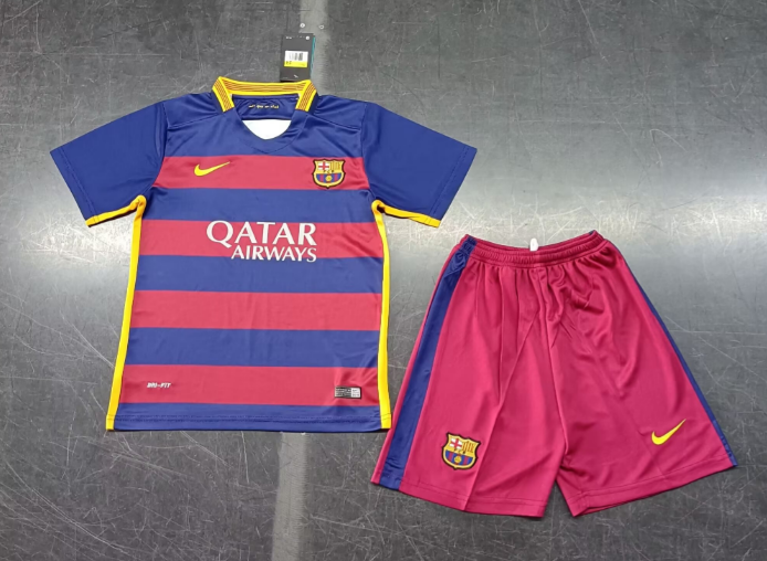 Retro 15/16 Barcelona Home Kids Kit Football Jersey Thai Quality
