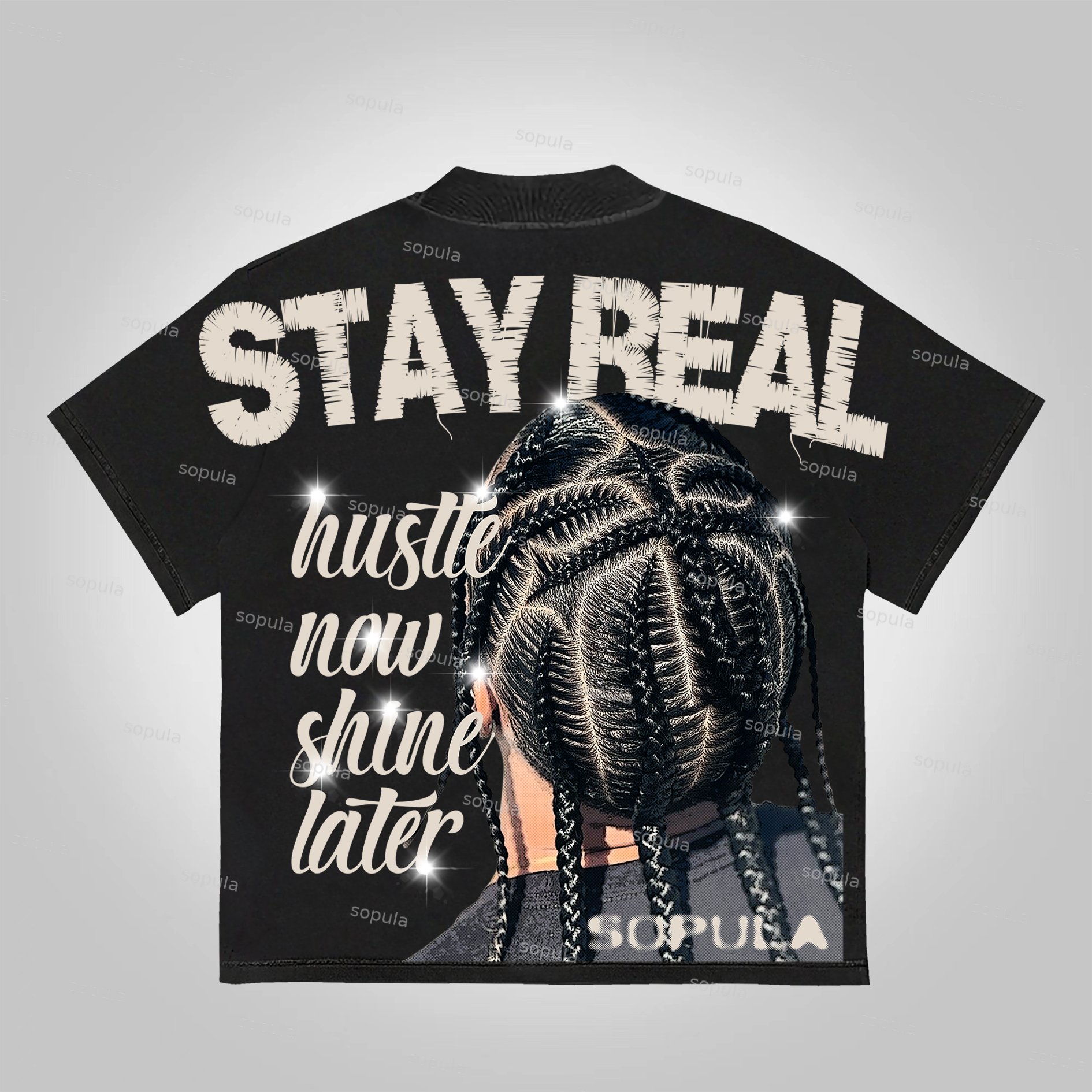 Sopula Stay Raw Stay Real Cross Dirty Braid Character Graphics Cotton T-Shirt - SOPULA