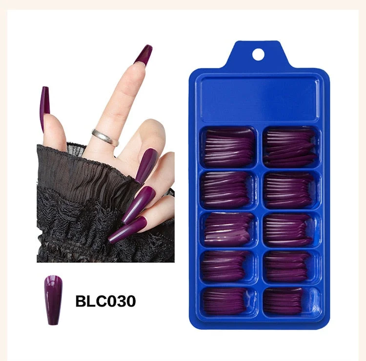100pcs/set 10 Sizes Full Cover False Nail Tips Ballerina Coffin Fake Nails Square Stiletto French Acrylic Press On Nails-Nail Inspo
