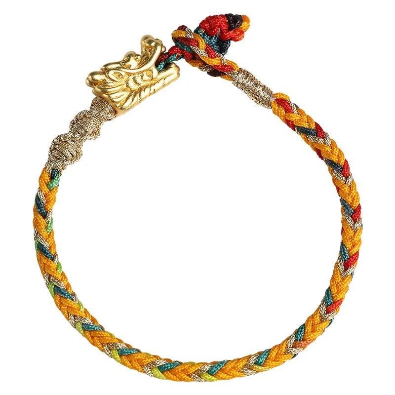 999 Sterling Silver Handmade Dragon Eight Thread Knot Colorful Luck Strength String Bracelet