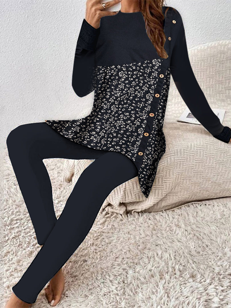 Women Long Sleeve V-neck Graphic Floral Printed Top