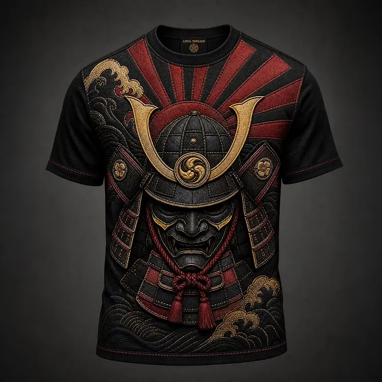 Men's Japanese Art Samurai Helmet Print Casual T-shirt