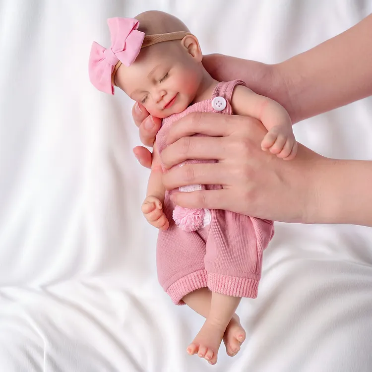 Babeside Cookie 12"/16" Silicone Baby Girl Doll in Pink Bunny Romper &ndash; Lifelike Sleeping Baby Gift
