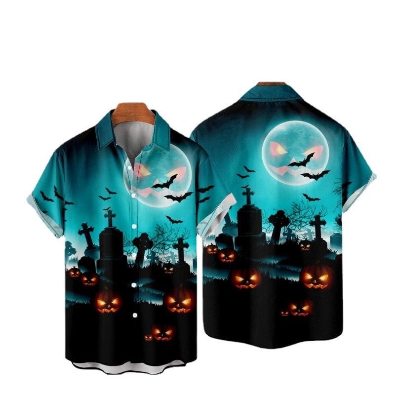 Men's Causal Halloween Turn Down Collar Short Sleeve Shirt 