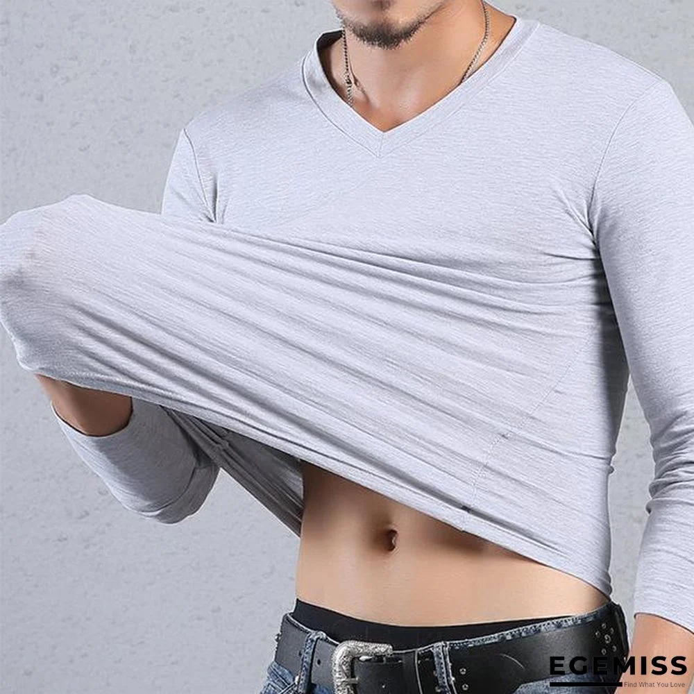 Tight Men T-Shirt Plus Size 6XL V-Neck Long Sleeve T Shirt Men Fitness Clothing Slim Fit Fashion Tshirt Men | EGEMISS