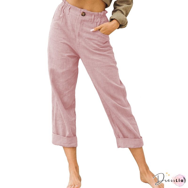 Frill High Waist Pants with Pockets