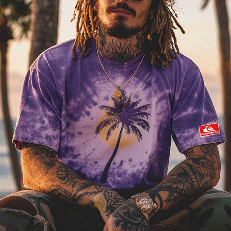 Men's Quiksilver Vintage Beach Vacation Tie Dye Short Sleeved T-shirt