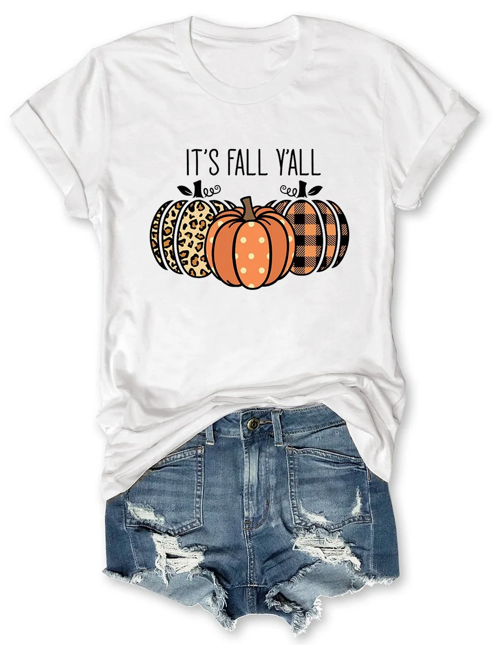 It's Fall Y'all Leopard Plaid Pumpkin T-Shirt