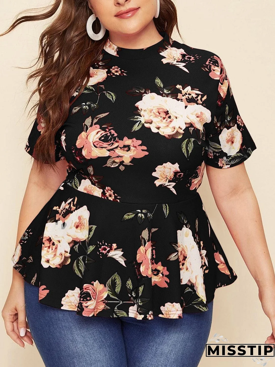 Printed Crew Neck Short Sleeve Top Knit T-Shirt