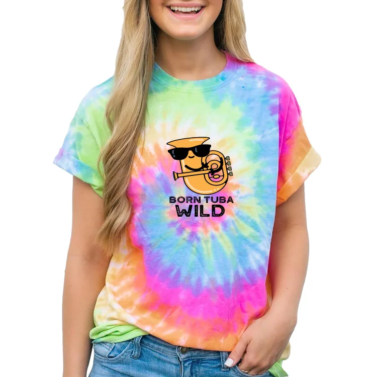 Women and Men Tie Dye Tee Born Tuba Wild Cute Music Pun T Shirt - Heather Prints Shirts