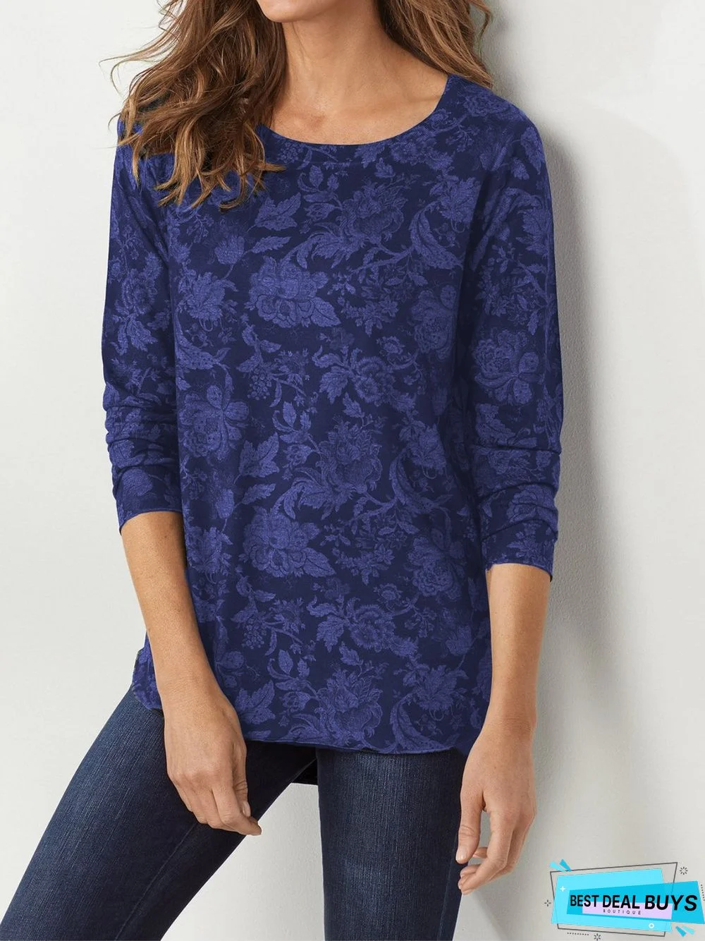 Casual Floral Round Neck Long Sleeve T-shirt