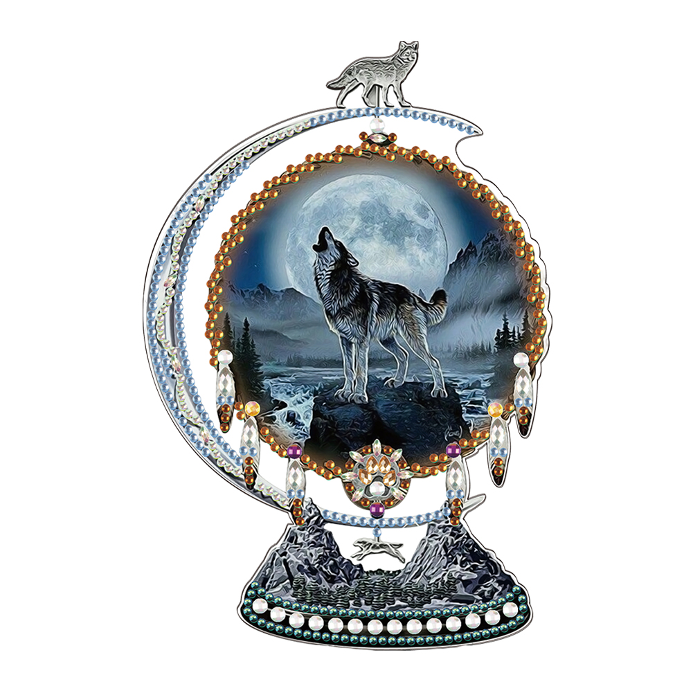 DIY Crystal Diamond Ornament Handmade Dreamcatcher Wolf Kids Gift (mbj001)