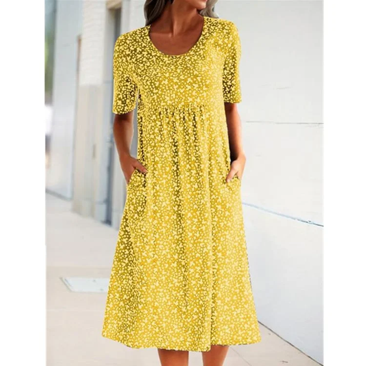 🎁Hot Sale🎁Casual Women Scoop Neck Floral Dress (with pockets) 