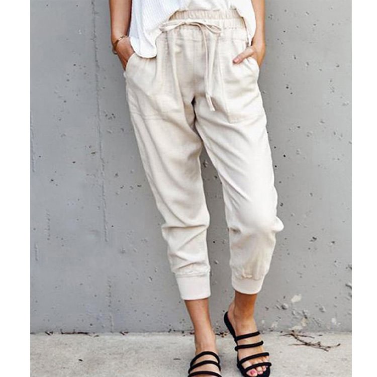 Solid Color Lace-up Casual Pants
