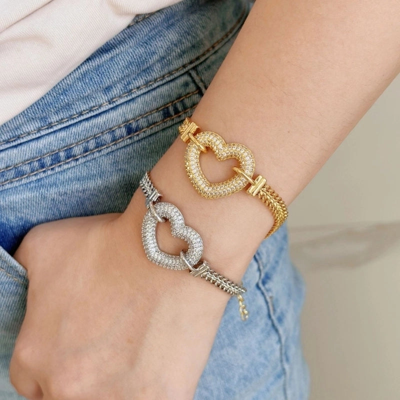 Copper Plating Inlay Heart Shape Zircon Bracelets