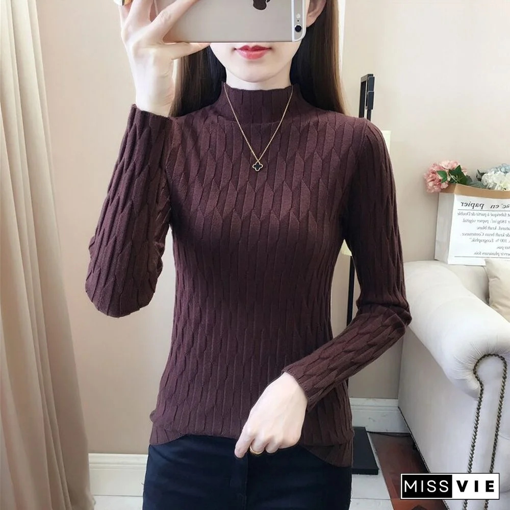 Harajuku Half High Collar Solid Knitted Sweaters Women Fashion Autumn Slim Y2k Pullovers Fashion Female Casual Korean Top