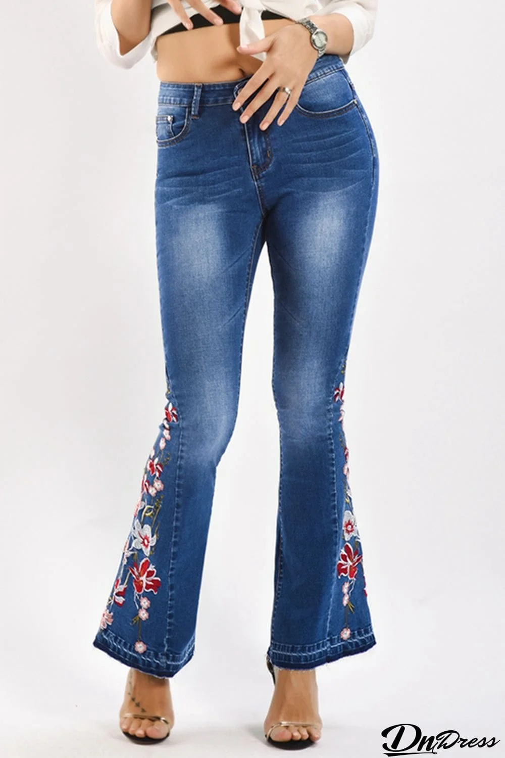 Full Size Flower Embroidery Wide Leg Jeans