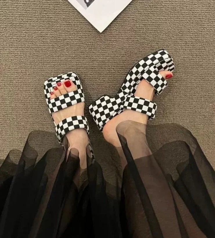 Vstacam Back to School 2023 Summer Fashion Platform Wedge Slides Casual Brand Checkerboard Design Ladies Slipper Outdoor Casual Sandal Shoes