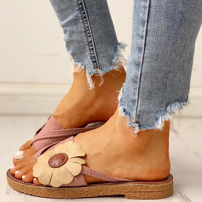 Toe Post Flower Design Flat Sandals - Womens Fashion Online Shopping