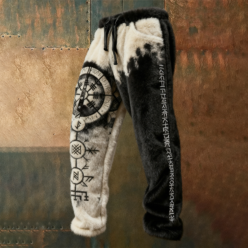 Men's Viking Retro Rune Gradient Art Plush Pants elevenforest