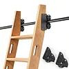 20FT Sliding Library Ladder Hardware Kit Floor Roller with Brake Telescopic Top Hook Sliding Track Kit with Complete Hardware Set (No Ladder) Indoor Moving Track for Home Office Loft