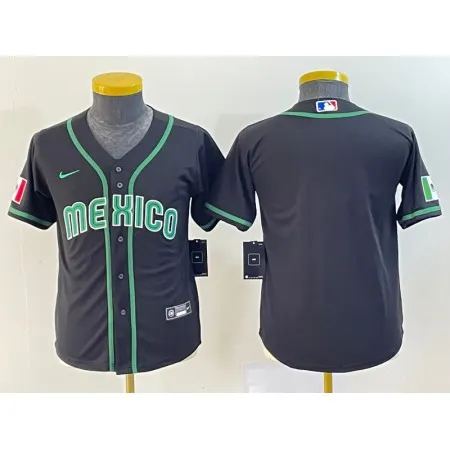 Youth Mexico Baseball Blank 2023 Black World Baseball Classic Stitched Jersey 2HM8
