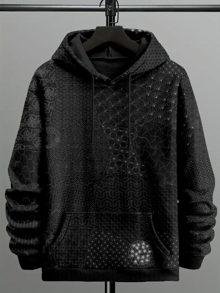 Men's Japanese Traditional Sashiko Art Comfy Hoodie