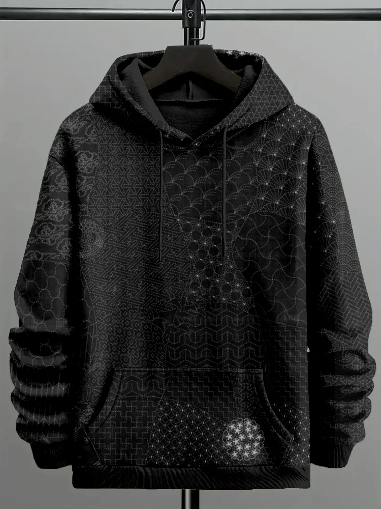 Men's Japanese Traditional Sashiko Art Comfy Hoodie