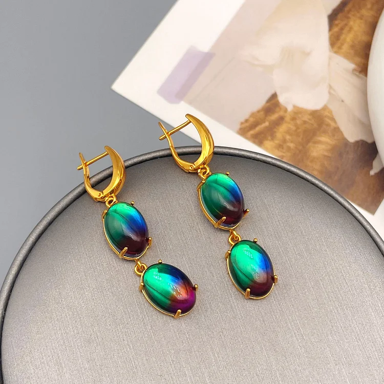 Long tassel gradient glass temperament earrings