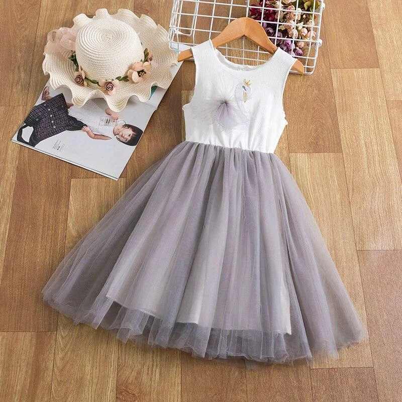 Girls Spring Summer Sling Dress Flower Wedding Dresses Solid Children Party Costumes Kids Baby Clothing 3 8Y