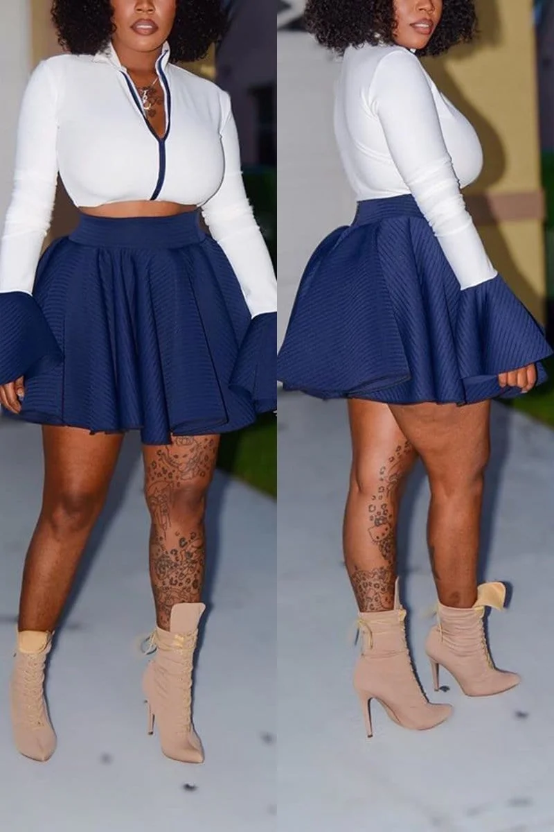 Sexy Fashion Zipper Top Skirt Set