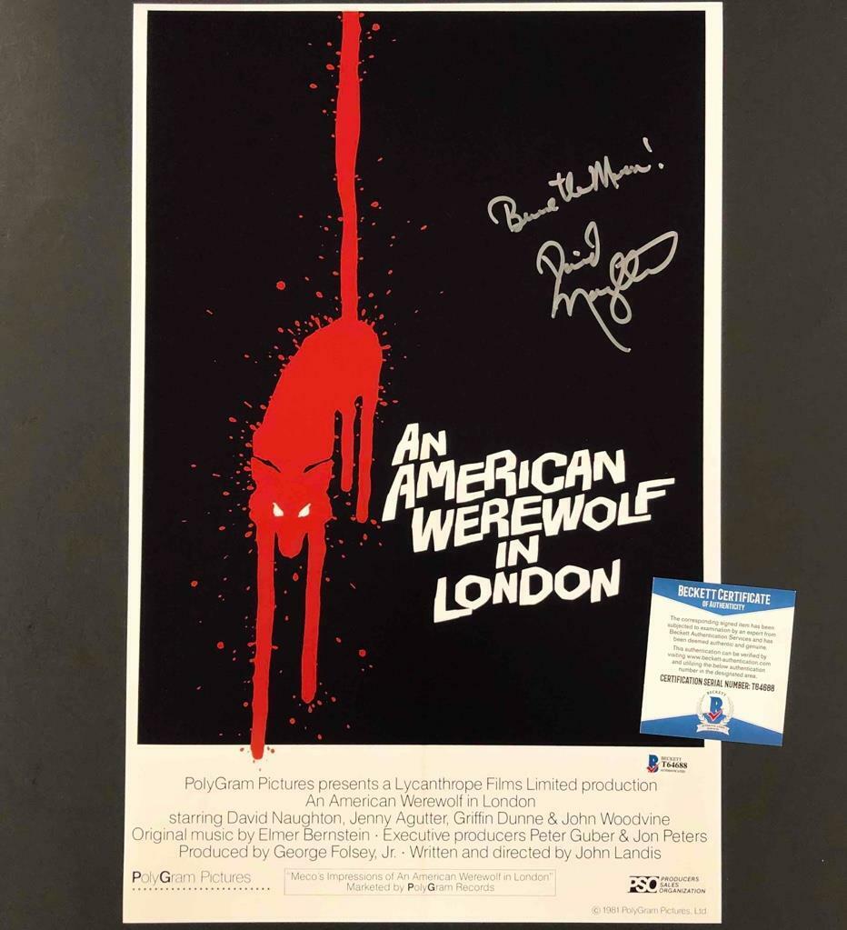 David Naughton signed American Werewolf 11x17 movie poster Photo Poster painting BAS COA Beckett