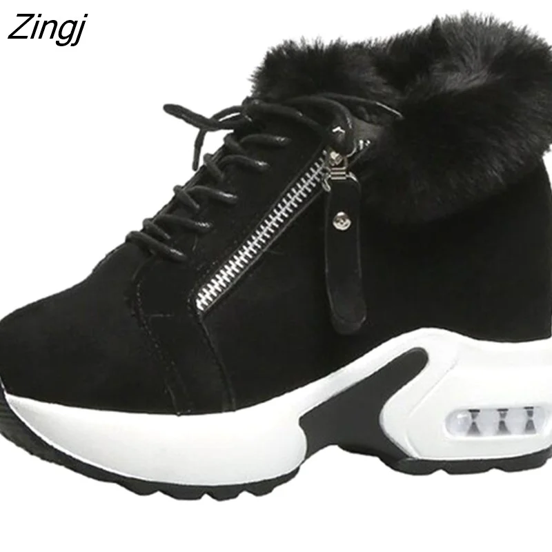 Zingj women's hidden heels plush warm winter sneakers casual ladies Side zipper high platform casual shoes woman L1102