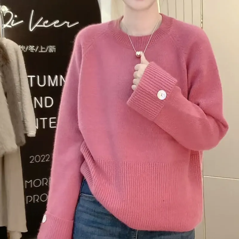 Churchf Churchf Advanced Sense Round Collar Design Sweater Female 2024 Autumn / Winter New Korean Version Soft Waxy Temperament Simple Wind Sweater