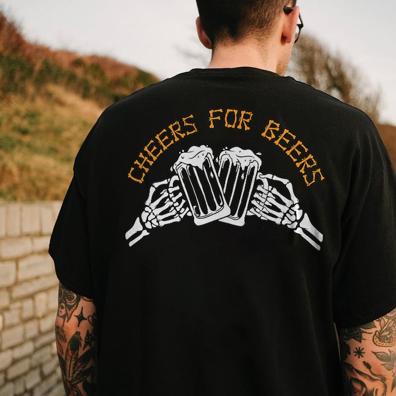 Skull Hand Cheers For Beer Print Men's T-shirt - Krazyskull