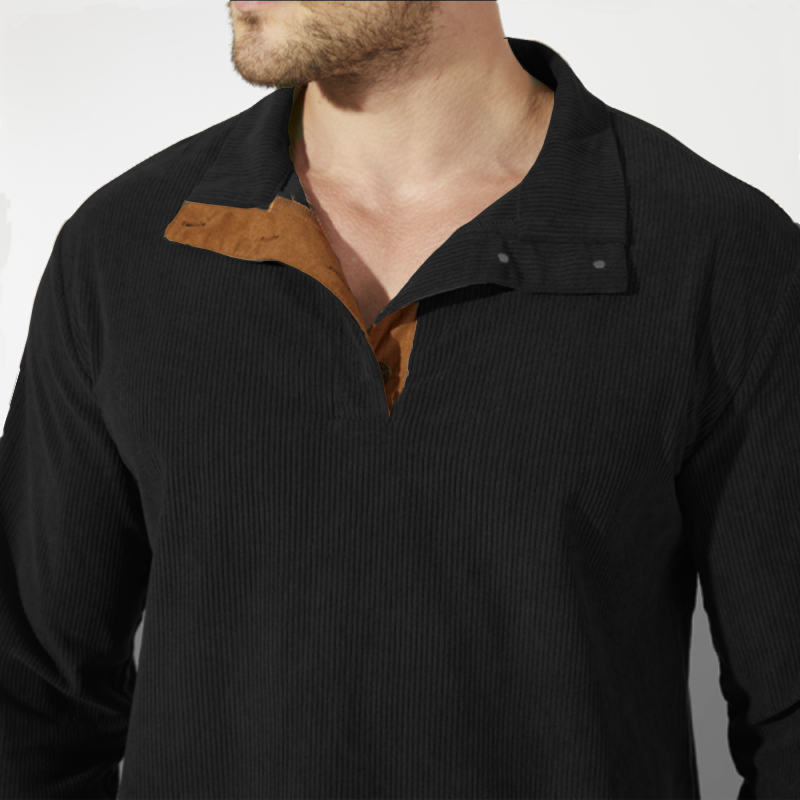 Cotosen Original Design Men's Corduroy Patchwork Color Block Casual Stand Collar Henley Sweatshirt