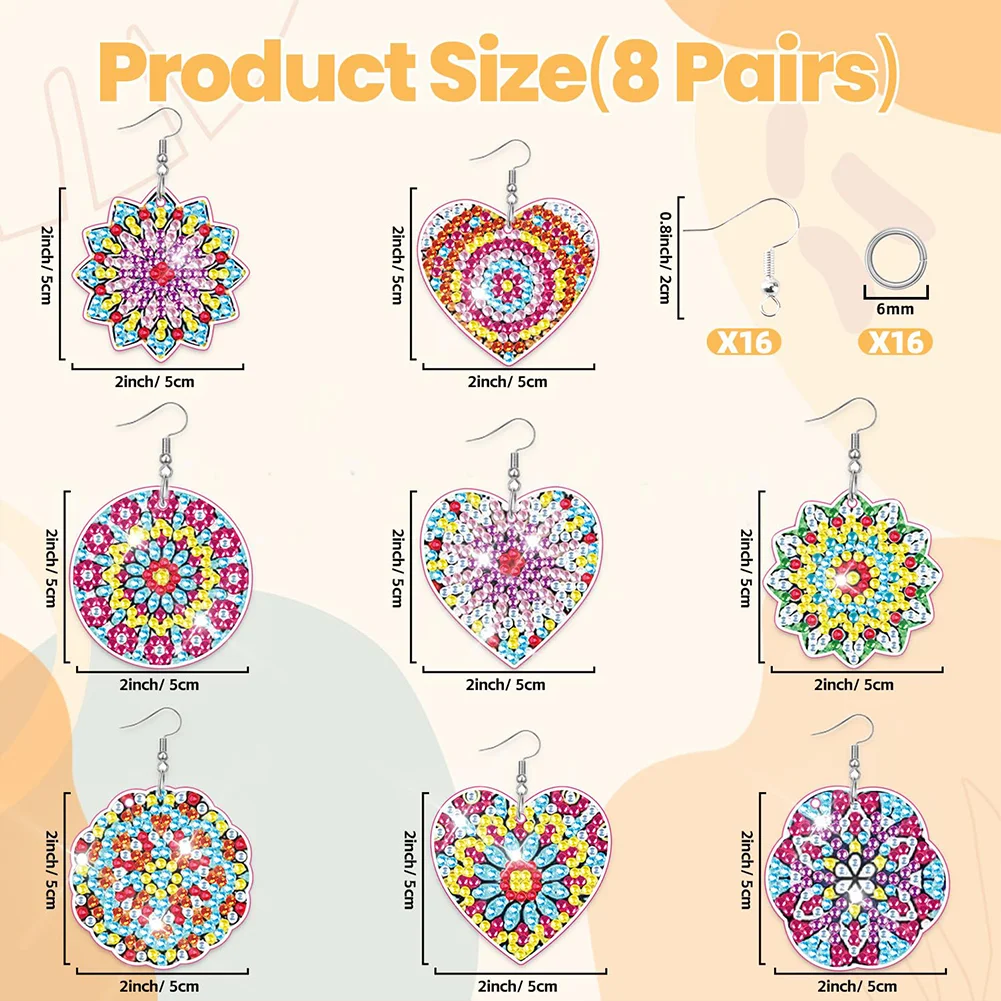 8Pairs Double Sided Diamond Painting DIY Earring Making Kit for Women Girls
