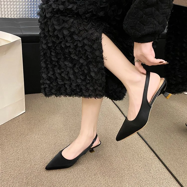 Churchf Churchf Women 2023 New Women's Shoes Summer Korean Version Pointed Baotou Heel Elastic Set Foot Fashion Sandals Women