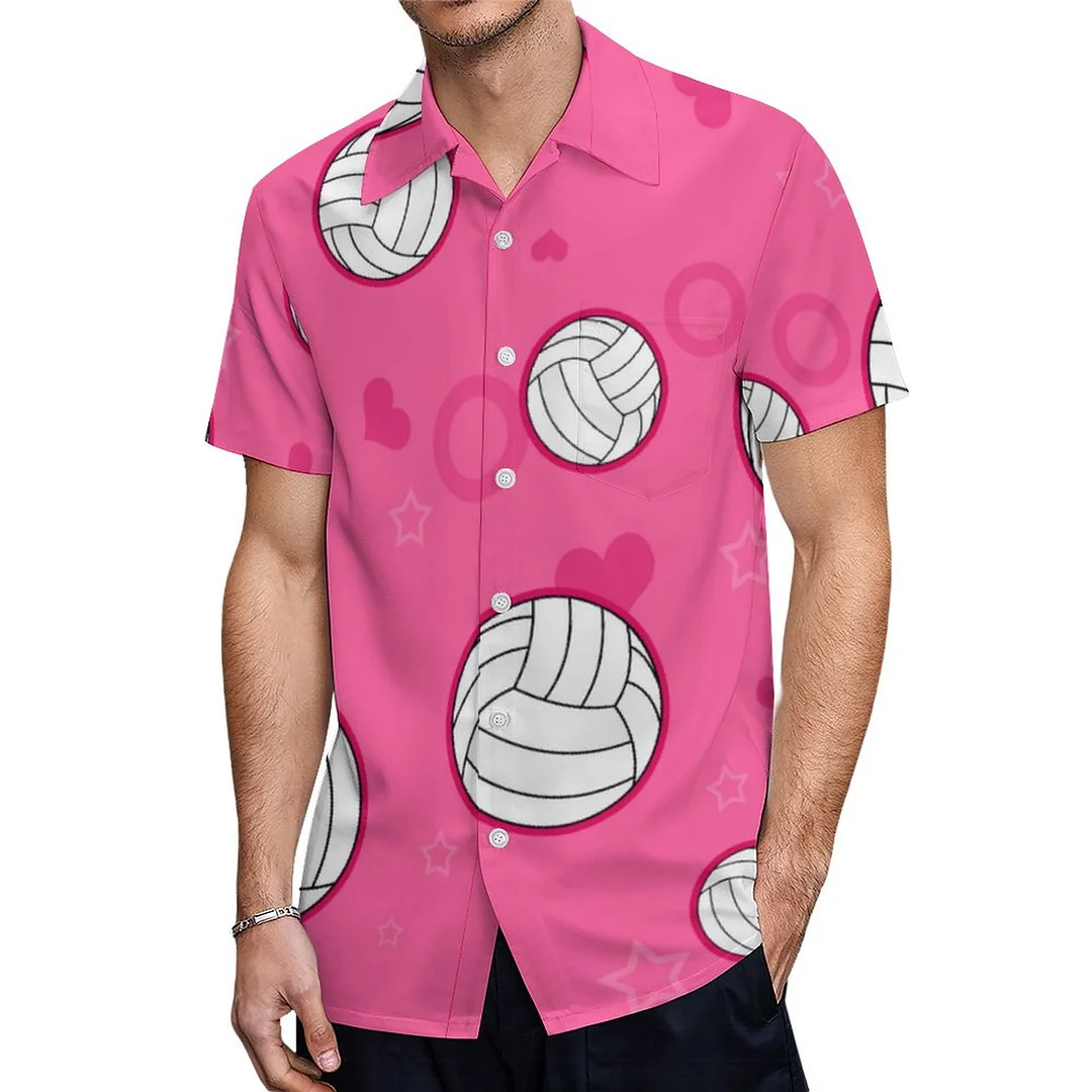 Short Sleeve Hot Pink Volleyball Love Hawaiian Shirt Mens Button Down Plus Size Tropical Hawaii Beach Shirts