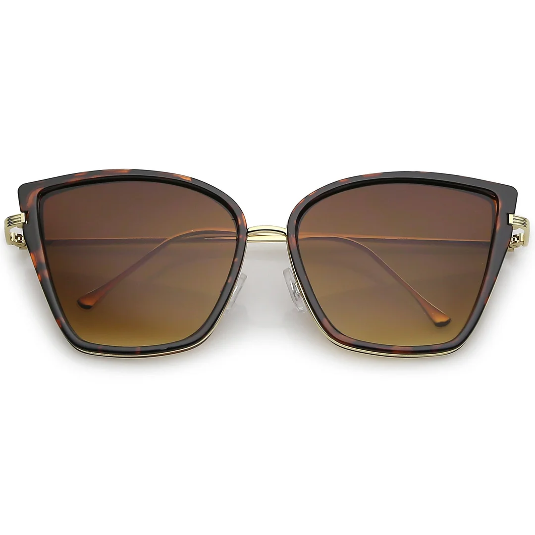 Women's Oversize Cat Eye glasses With Slim Arms Metal Trim Tinted Lens 56mm